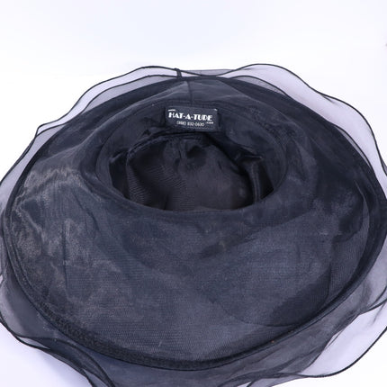 HAT-A-TUDE Black Layered Chiffon Derby Hat Wire Trim with Bow Women's OSFM