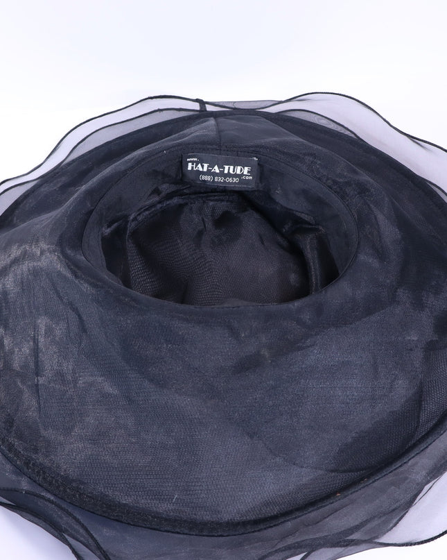 HAT-A-TUDE Black Layered Chiffon Derby Hat Wire Trim with Bow Women's OSFM