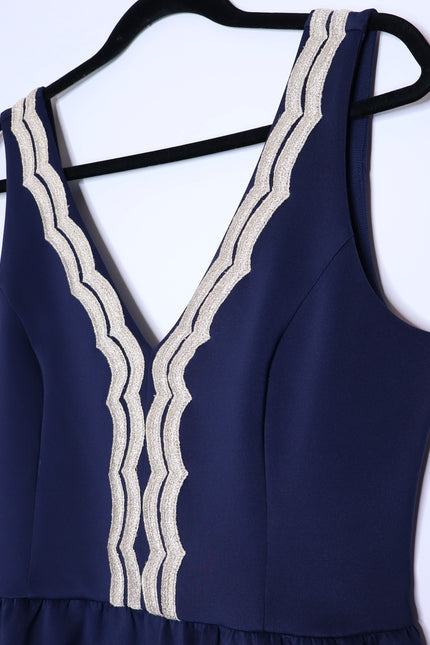 LILLY PULITZER NEW Rorey Mini Dress True Navy V Neck Fit and Flare Women's L