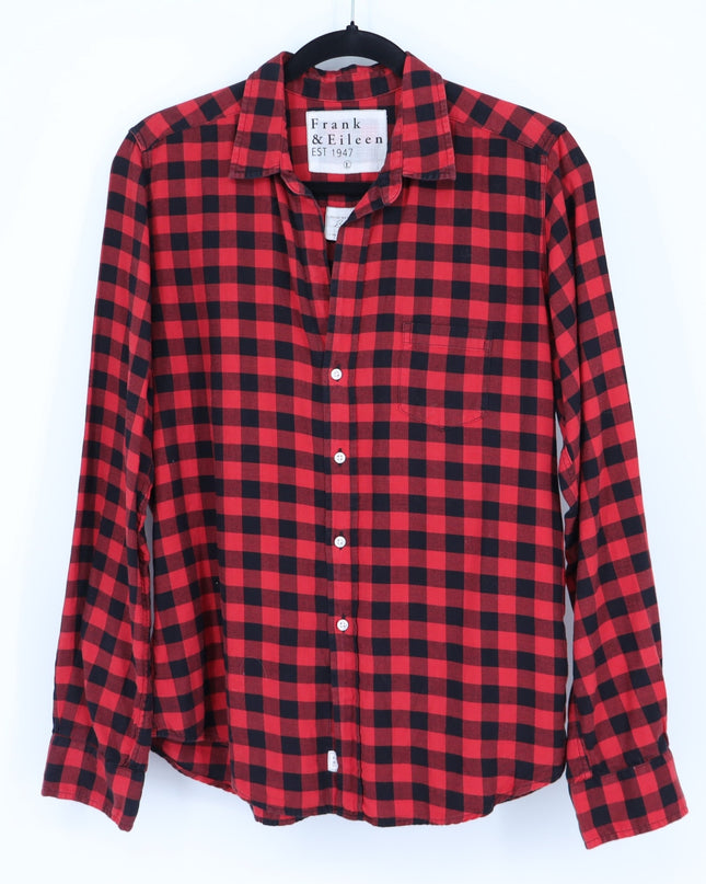 Frank & Eileen Barry Shirt Red Black Cotton Buffalo Check Button Up Women's L