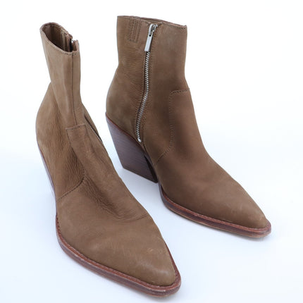Dolce Vita Volli Heeled Ankle Boots Brown Leather Side Zip Pointed Toe Women's 9