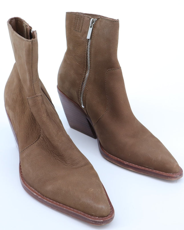 Dolce Vita Volli Heeled Ankle Boots Brown Leather Side Zip Pointed Toe Women's 9