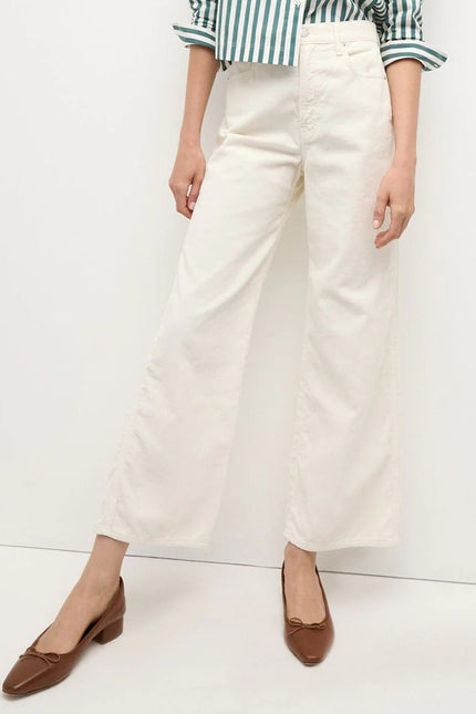 VERONICA BEARD Taylor Wide Leg Crop Pants Ecru Corduroy High Rise Women's 30