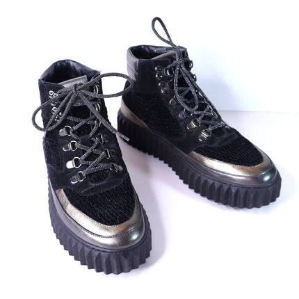 Viole Blanche Eva Hike High Top Sneakers Black Gunmetal Leather Women's 38