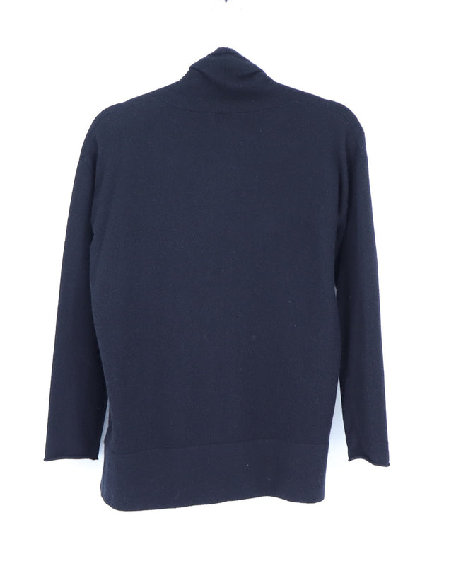 Allude Cashmere and Wool Wrap Front Sweater Black 3/4 Sleeve Casual Women's S