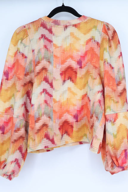 BA&SH Primrose Sweatshirt Ocre Chevron Print Balloon Sleeve Women's S/US 4