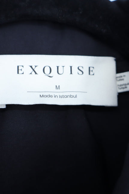 EXQUISE The Tobie Shirt Dress Black Pleated Maxi Short Sleeve Women's M