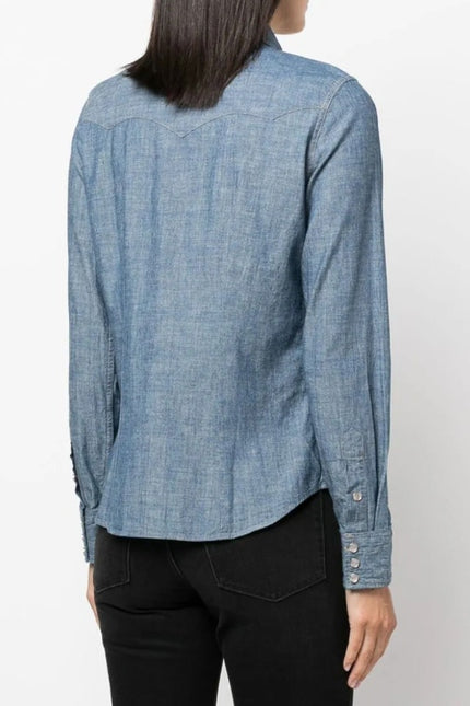 RALPH LAUREN RRL Buffalo Denim Western Shirt Blue Collared Long Sleeve Women's 4