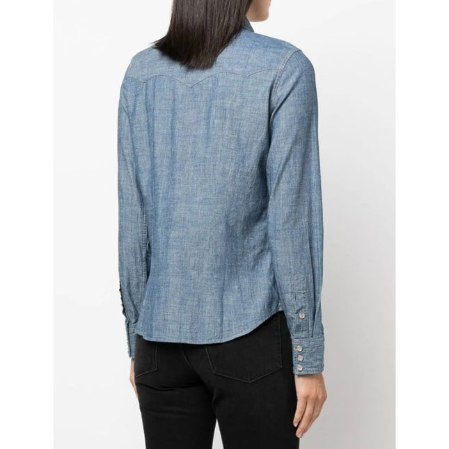 RALPH LAUREN RRL Buffalo Denim Western Shirt Blue Collared Long Sleeve Women's 4
