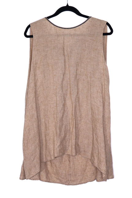 FABIANA FILIPPI Linen Tunic Top Fieno Brown Tie Up Back Sleeveless Women's 12/XL