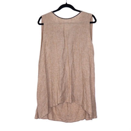 FABIANA FILIPPI Linen Tunic Top Fieno Brown Tie Up Back Sleeveless Women's 12/XL