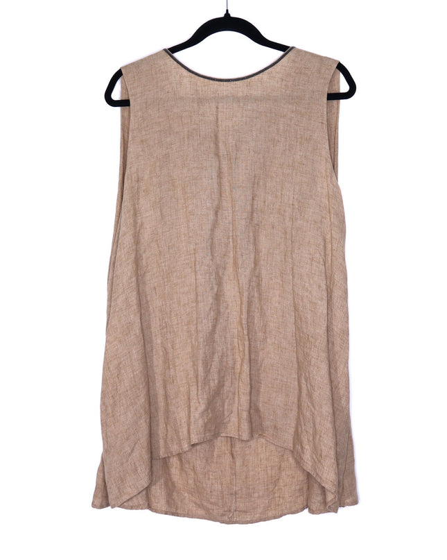 FABIANA FILIPPI Linen Tunic Top Fieno Brown Tie Up Back Sleeveless Women's 12/XL