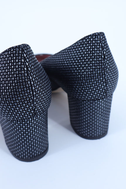 JULIETA Zoe Textured Pumps Black and Silver Block Heel NEW Women's 7