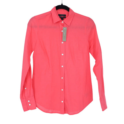 J. Crew Perfect Linen Button Up Shirt Melon Pink Long Sleeve Women's 00