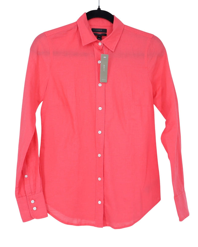 J. Crew Perfect Linen Button Up Shirt Melon Pink Long Sleeve Women's 00