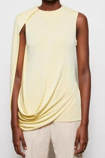 JONATHAN SIMKHAI Yellow Safiya Top Chamomile One Shoulder Draped Knit Women's S