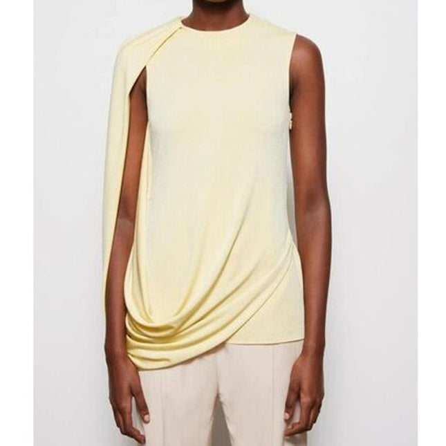 JONATHAN SIMKHAI Yellow Safiya Top Chamomile One Shoulder Draped Knit Women's S