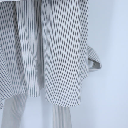 Vince Self Tie V Neck Blouse White Gray Striped Cuffed Sleeve Women's L