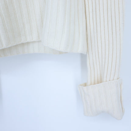 Vince Button Cuff Sweater Ivory Cashmere Wool Mock Neck Pullover Women's M