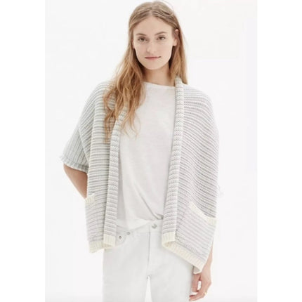 Madewell Curl Up Knit Cardigan Sweater Gray White NWT Open Front Women's XS