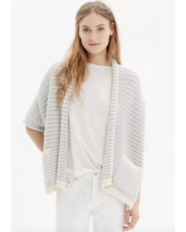 Madewell Curl Up Knit Cardigan Sweater Gray White NWT Open Front Women's XS