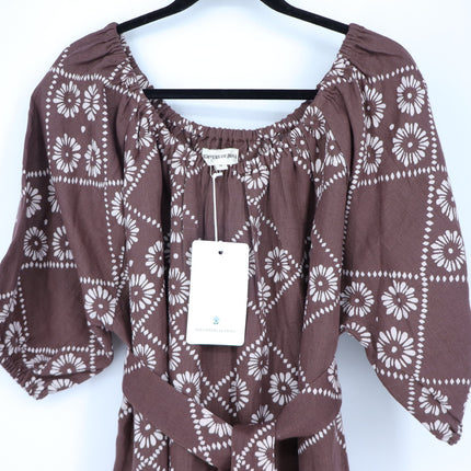 DAUGHTERS OF INDIA Dahlia Maxi Dress Maple Printed NWT Belted Linen Women's S