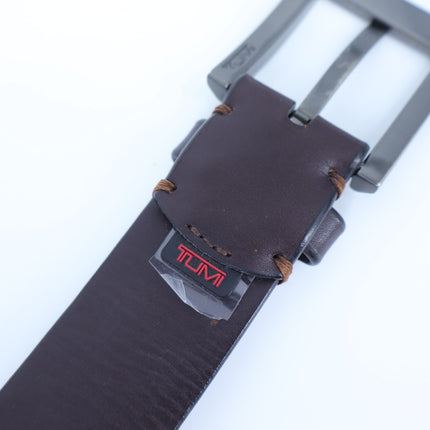 TUMI Brown Leather Belt with Gunmetal Buckle Men's 40