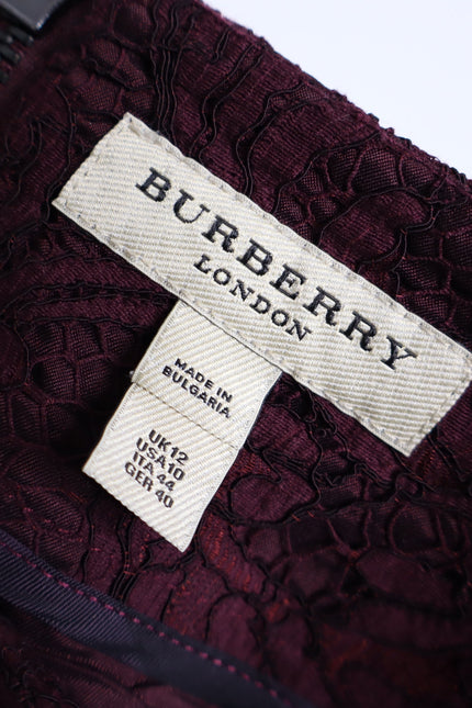 BURBERRY Lace Overlay Pencil Skirt Burgundy Knee Length Lined Women's 10