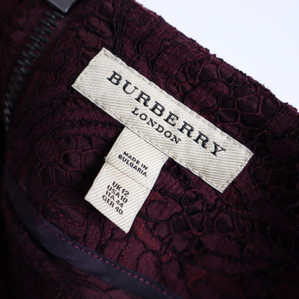 BURBERRY Lace Overlay Pencil Skirt Burgundy Knee Length Lined Women's 10