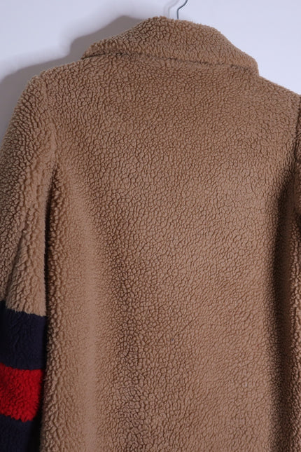 BODEN Hereford Teddy Bear Coat Tan Long Sleeve Elbow Stripes Women's 2