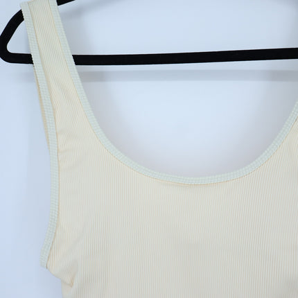 Zara Ribbed One Piece Swimsuit Butter Yellow NWT Plunge Neck High Hip Women's S