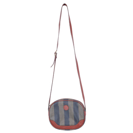 Fendi Pequin Striped Leather Crossbody Purse Round Brown Black Vintage 90's