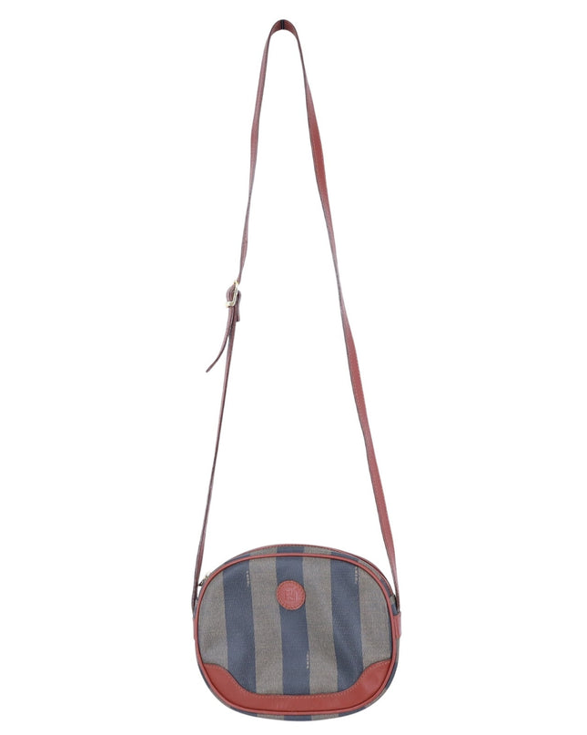 Fendi Pequin Striped Leather Crossbody Purse Round Brown Black Vintage 90's