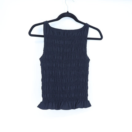 Peachy Den Deba Top Onyx Black Smocked Peplum Hem Sleeveless Tank Women's S