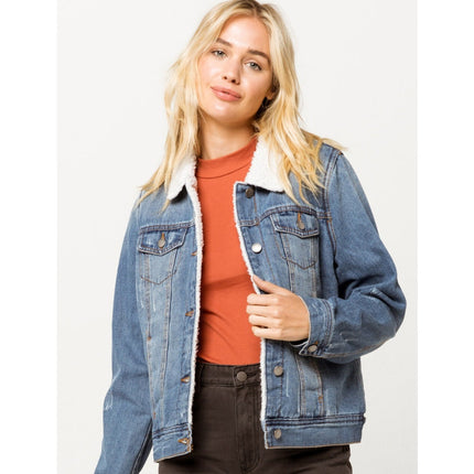Jade & Ivory Sherpa Denim Jacket Blue Hannah Wash NWT Trucker Women's M