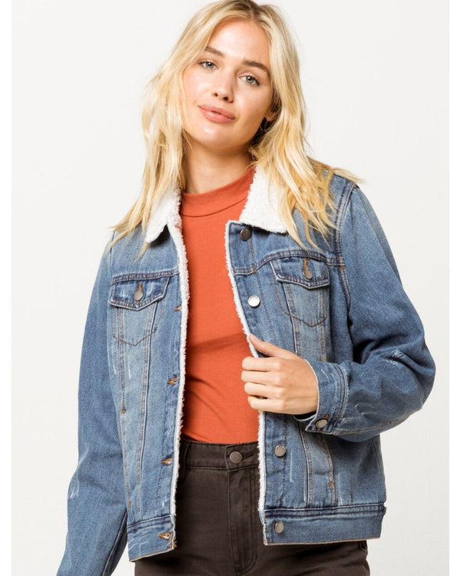 Jade & Ivory Sherpa Denim Jacket Blue Hannah Wash NWT Trucker Women's M