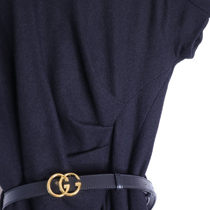 GUCCI Wool Surplice GG Belted Sheath Dress Black Short Sleeve Women's M