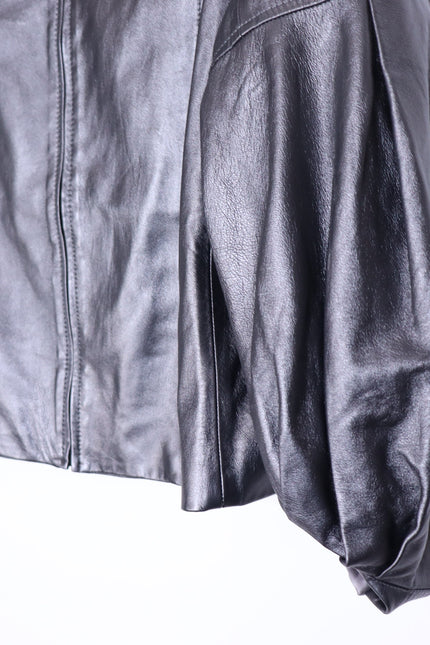 ST. JOHN Nappa Leather Jacket Dark Grey Silk Lined Half Sleeve Women's XL