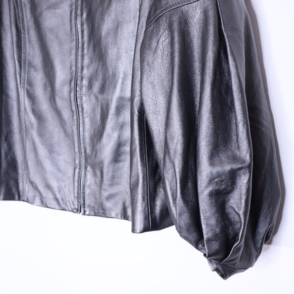 ST. JOHN Nappa Leather Jacket Dark Grey Silk Lined Half Sleeve Women's XL