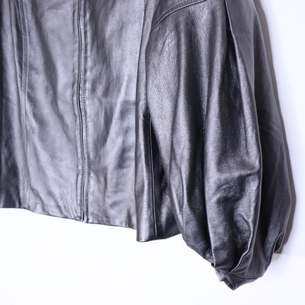 ST. JOHN Nappa Leather Jacket Dark Grey Silk Lined Half Sleeve Women's XL