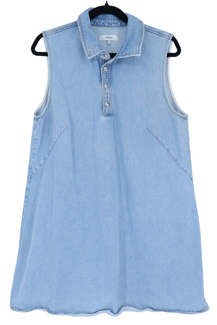 FRAME The City Shift Dress Betty Blue Denim Sleeveless Collared Women's 10