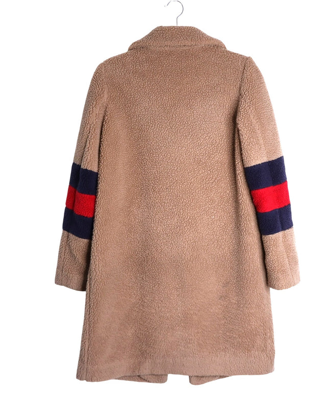 BODEN Hereford Teddy Bear Coat Tan Long Sleeve Elbow Stripes Women's 2