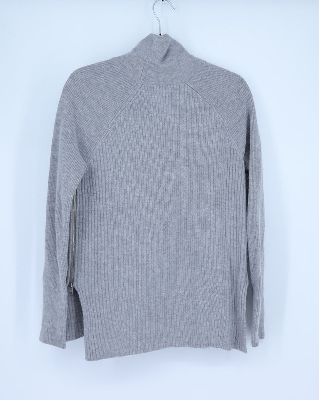 Vince Side Zip Ribbed Pullover Sweater Gray Cowl Neck Cashmere Wool Women's S