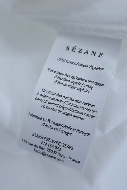 SEZANE Nerissa Button Up Shirt Ecru White Oragnic Cotton Poplin Women's 40/US 8