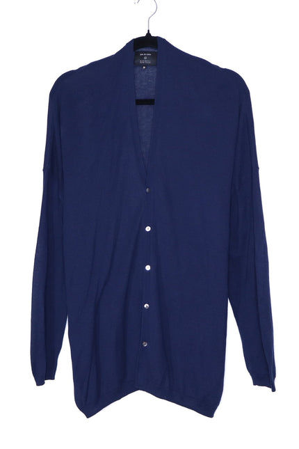 PAS DE CALAIS Cotton Linen Cardigan Navy Blue Long Sleeves Women's 38/US 4-6