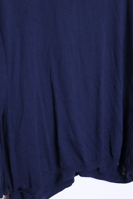 PAS DE CALAIS Cotton Linen Cardigan Navy Blue Long Sleeves Women's 38/US 4-6