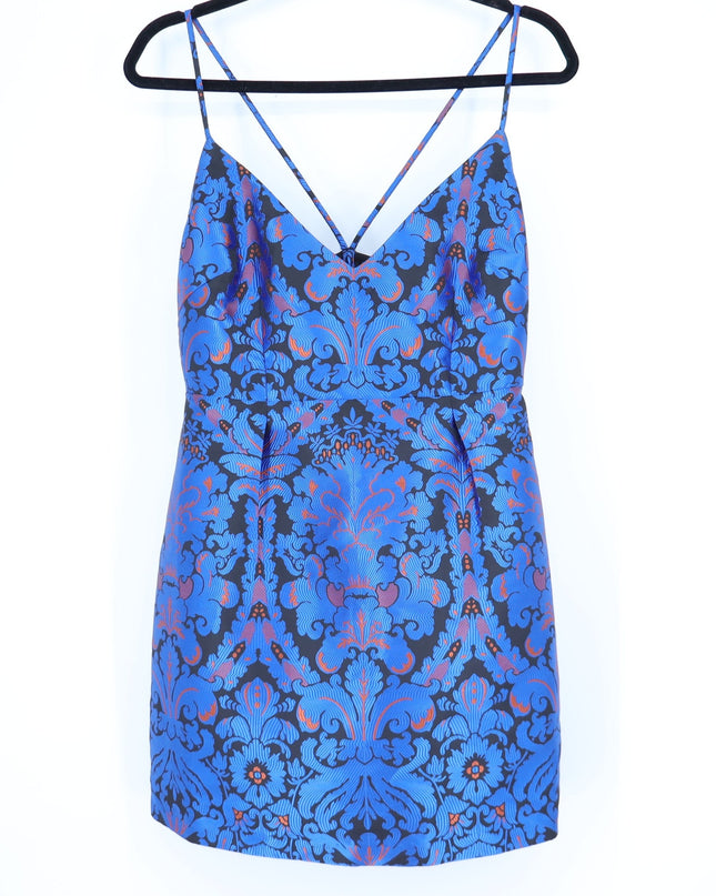 FREE PEOPLE Queen of Hearts Brocade Mini Dress Indigo and Black Women's 6