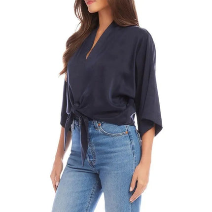 FIFTEEN TWENTY Blouson Tie Front Top Navy NWT Kimono Short Sleeve Women's M