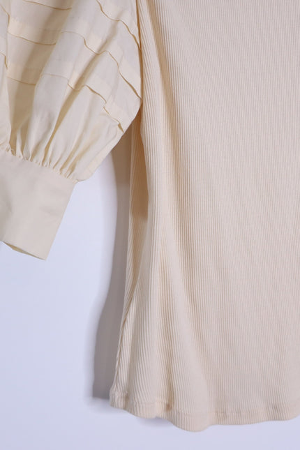 ULLA JOHNSON NWT Iman Poplin Sleeve Top Cream Henley Ribbed Women's P/US 0-00
