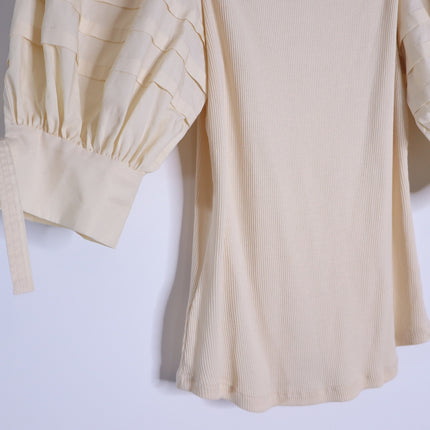 ULLA JOHNSON Iman Poplin Sleeve Top NWT Cream Henley Ribbed Women's P/US 0-00